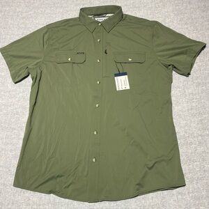 Poncho Shirt Mens Large Green Button Magnetic Pockets Utility Performance New